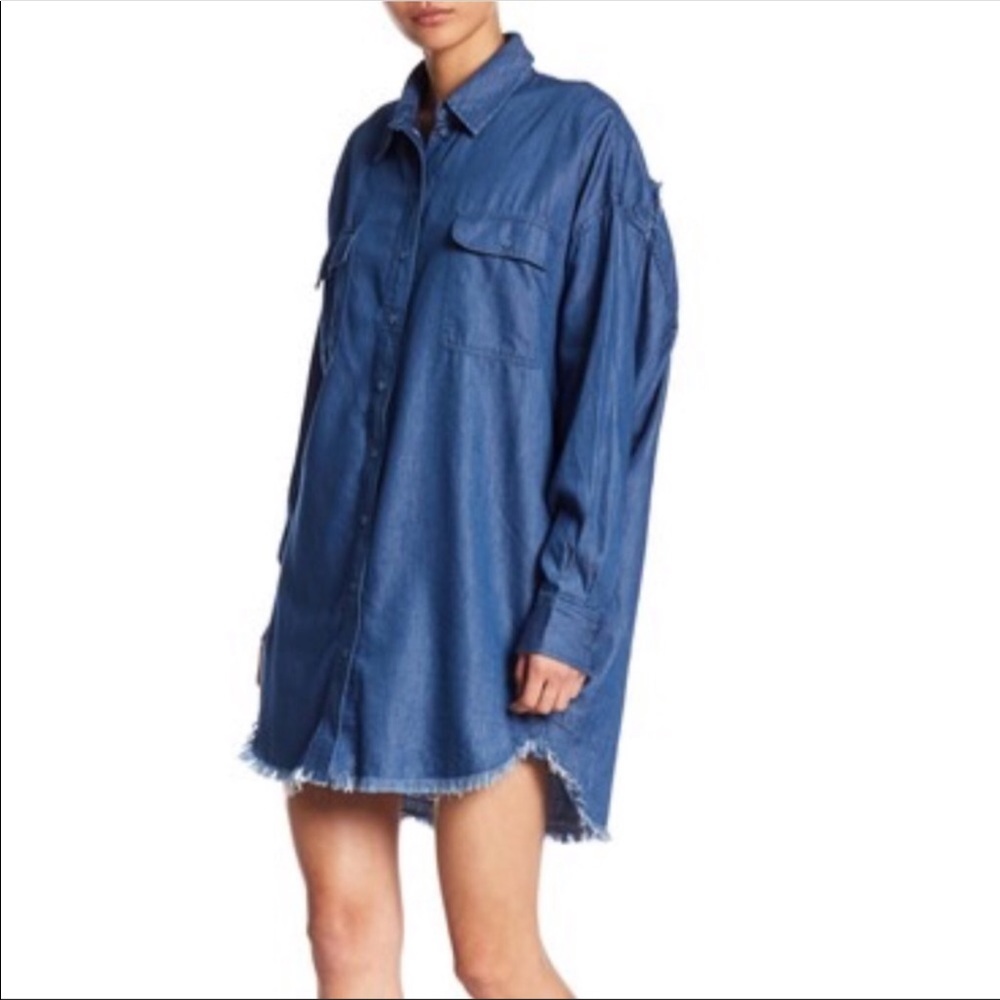 KENDALL + KYLIE FRAYED CHAMBRAY SHIRT DRESS SIZE L